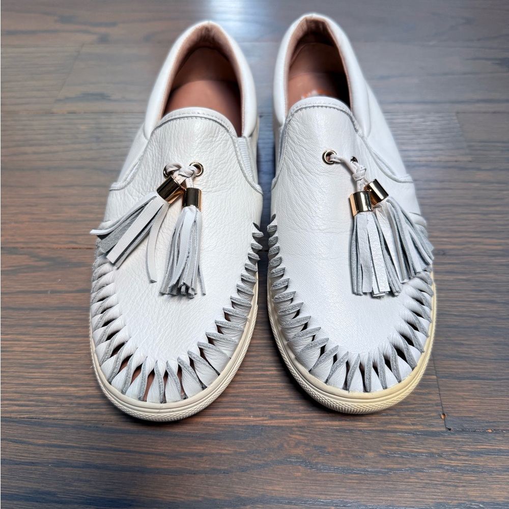 Light Gray Leather Tassel Loafers
